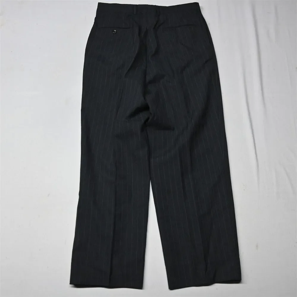 Vtg Bespoke 90s 42L 30x30‎ Gray Stripe Slim USA Made Mens Jacket Pants Suit